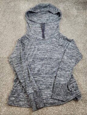Athleta Hoodie Womens XL Heather Longline Gray Tunic Pockets Knit Drawstring